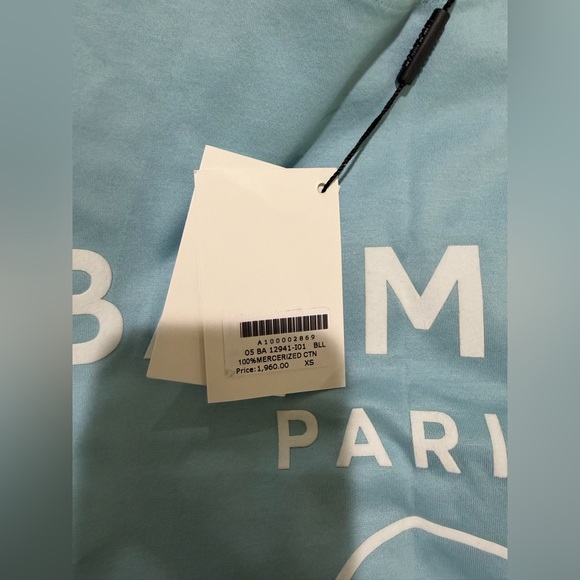 Balmain Sky Blue Logo Tee - Picture 3 of 4